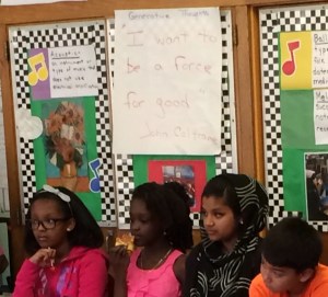 Kennedy, Frema, Husna and Ryan participating in a class conference connecting music and history. Our special guest was Dr. Cornel West